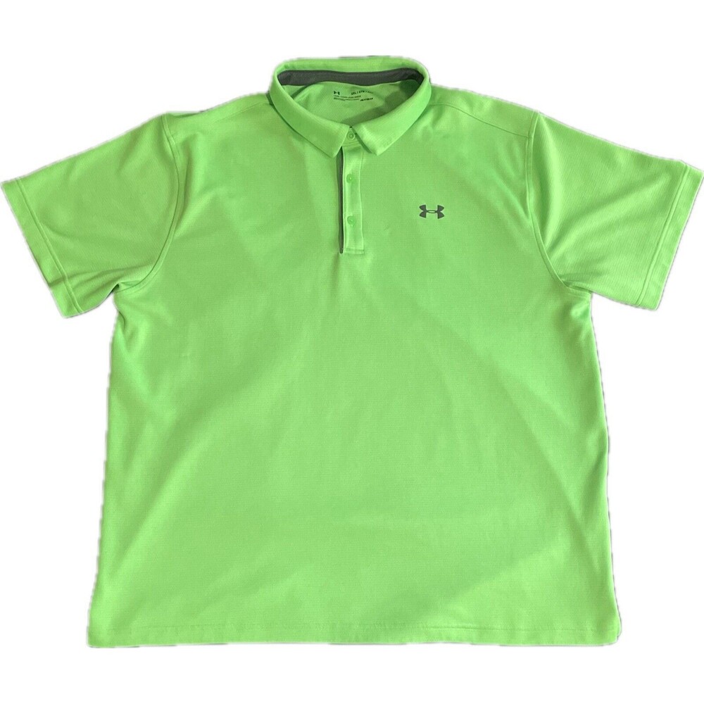 Under Armour Men's Neon Green Heat Gear Loose Polo Shirt Golf Shirt Sz 2XL